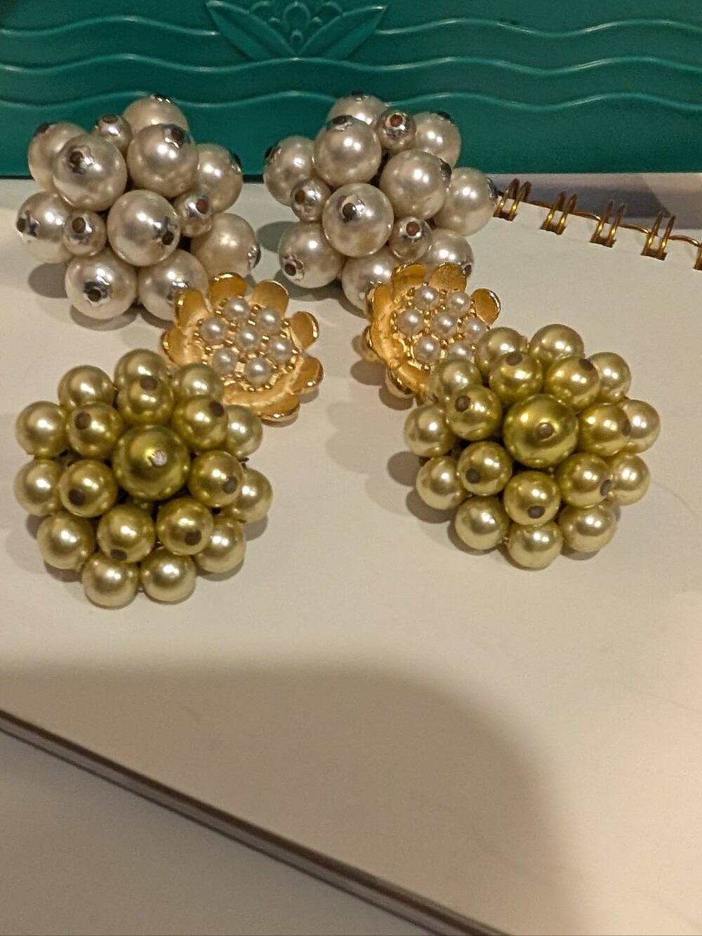 Vintage Cluster Earrings Clip On Style Lot Of 3 Pairs